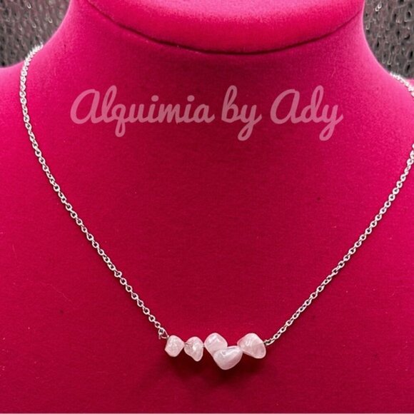 Pink quartz balanced bar 925 sterling silver necklace - Picture 1 of 1